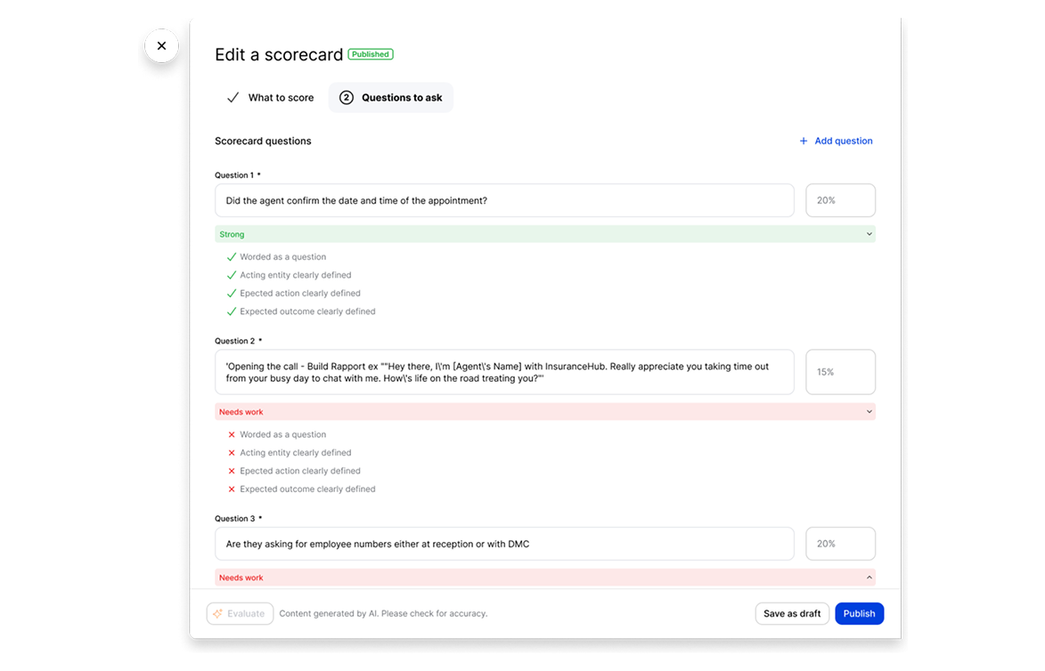 First design direction: scorecard-level evaluation per PRD objectivity requirements