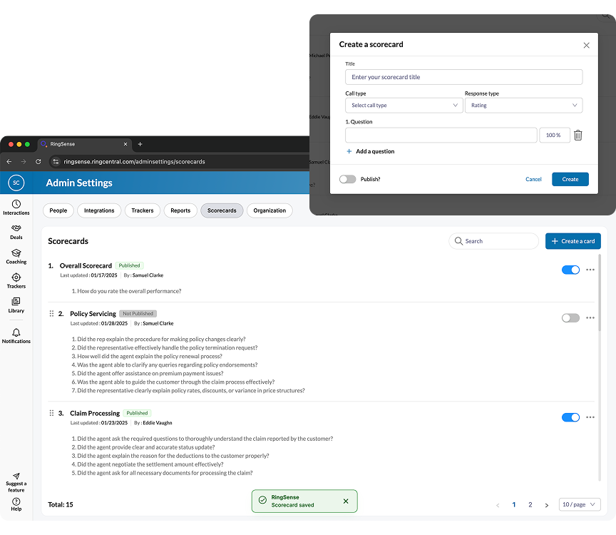 Legacy scorecard table and modal components in ACE