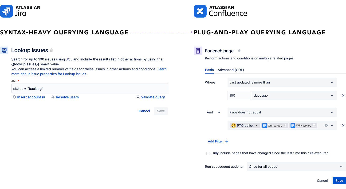 Confluence search experience applying the same smart syntax pattern